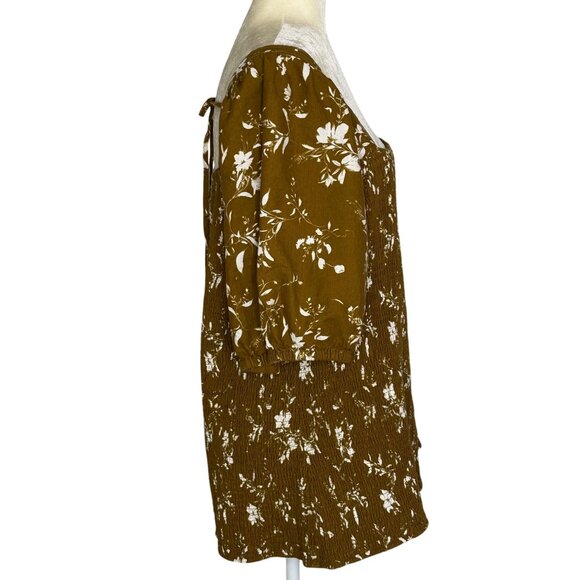 Ava & Viv Women's Top Plus Size 2X Puff Sleeve Floral Smocked Square Neck - Picture 3 of 11